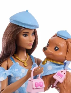 Twinning Looks Fashion Doll with Pet Dog, Matching Blue Clothes & Accessories, Brunette - Dockor