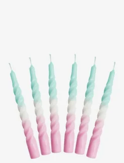 Twisted Candles, 6 piece box, multi colored - Kronljus