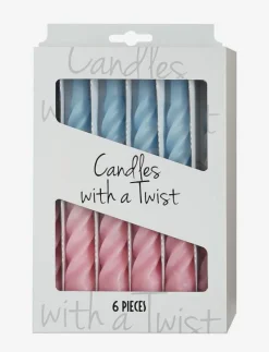 Twisted Candles, 6 piece box, multi colored - Kronljus