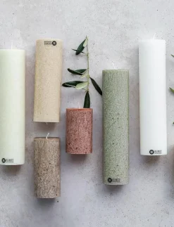 Upcycled olive wax pillar candle - Kronljus