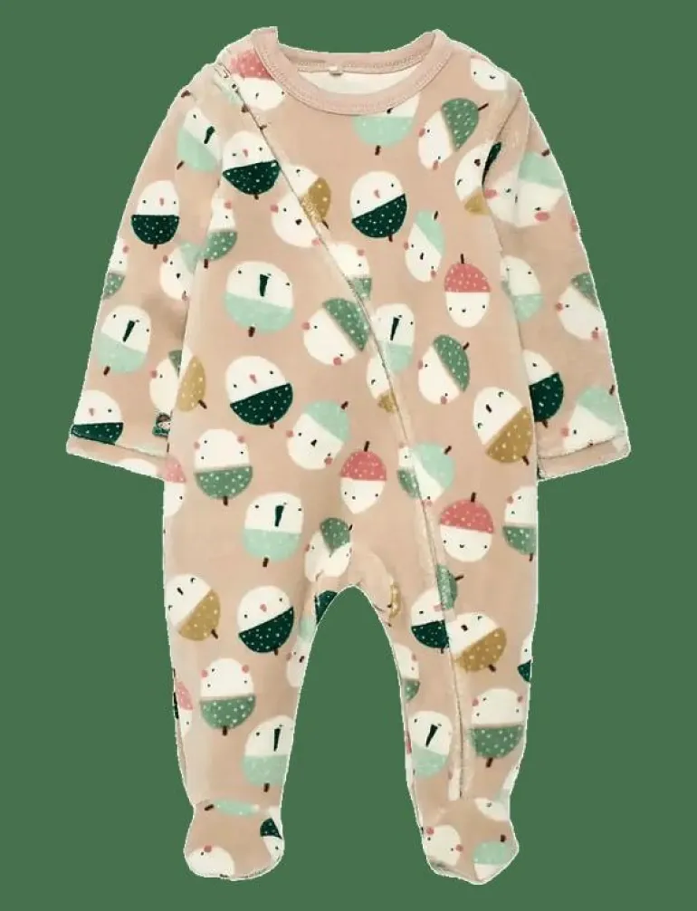 Velour play suit printed for baby -BCI - Långärmad bodysuit