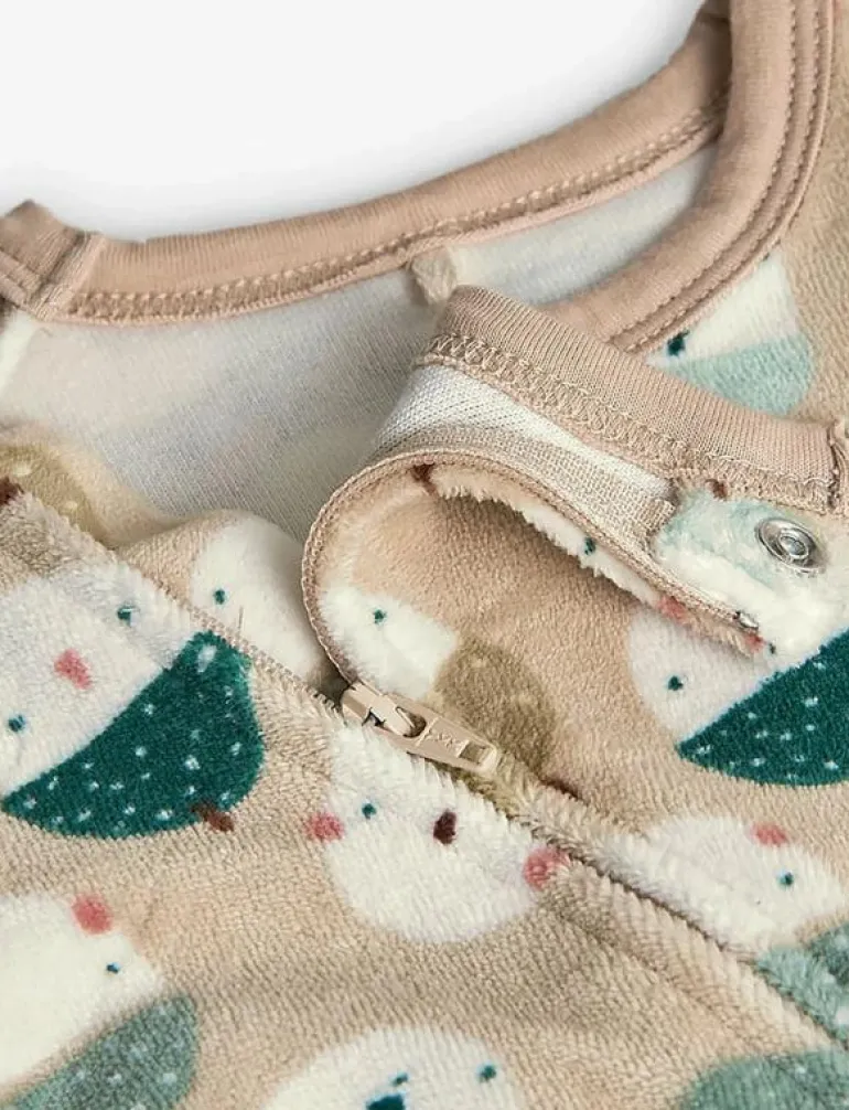 Velour play suit printed for baby -BCI - Långärmad bodysuit
