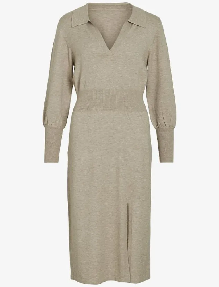 VICOMFY L/S COLLAR RIB KNIT DRESS - NOOS - Midiklänningar