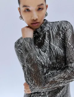 VIGIGI HIGHNECK SEQUIN L/S MIDI DRESS/DC - Midiklänningar