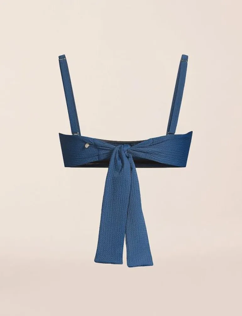 Waffle Bandeau Tie Back Bikini Top - Bikinis