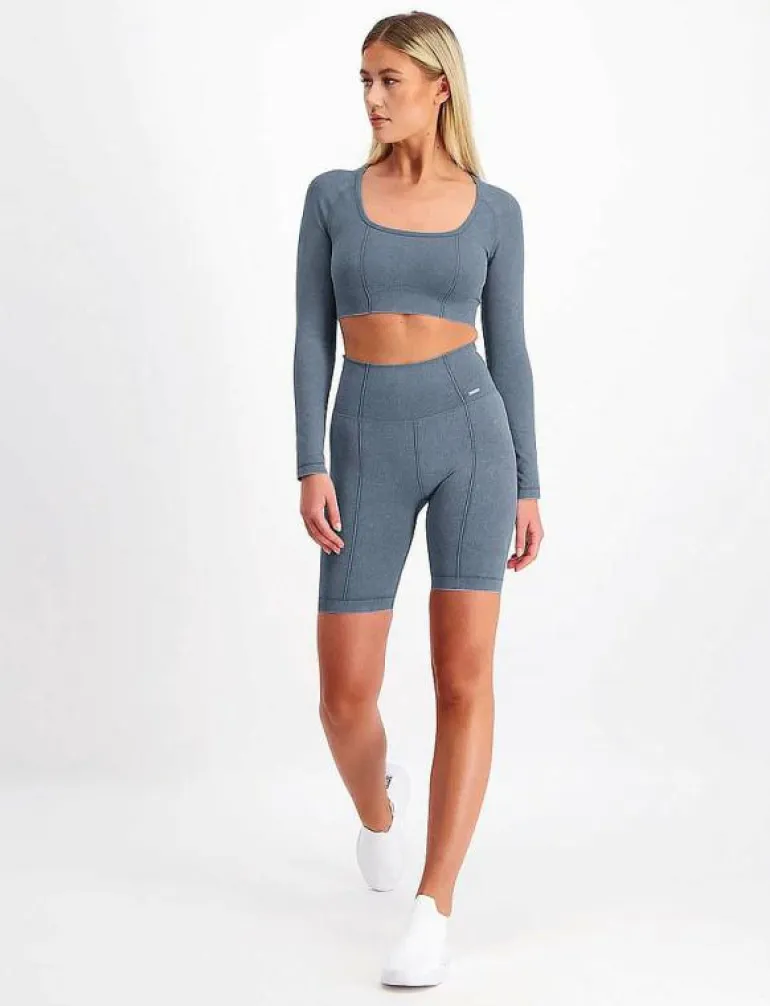 Washed Denim Seamless Biker Shorts - Träningstights