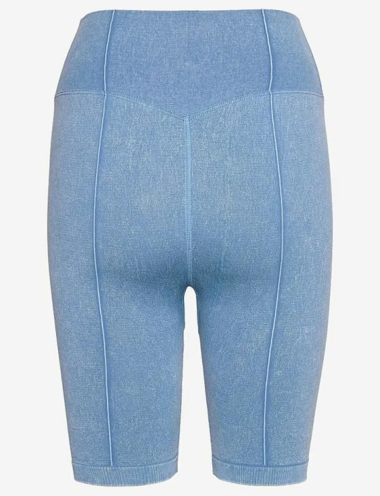 Washed Denim Seamless Biker Shorts - Träningstights