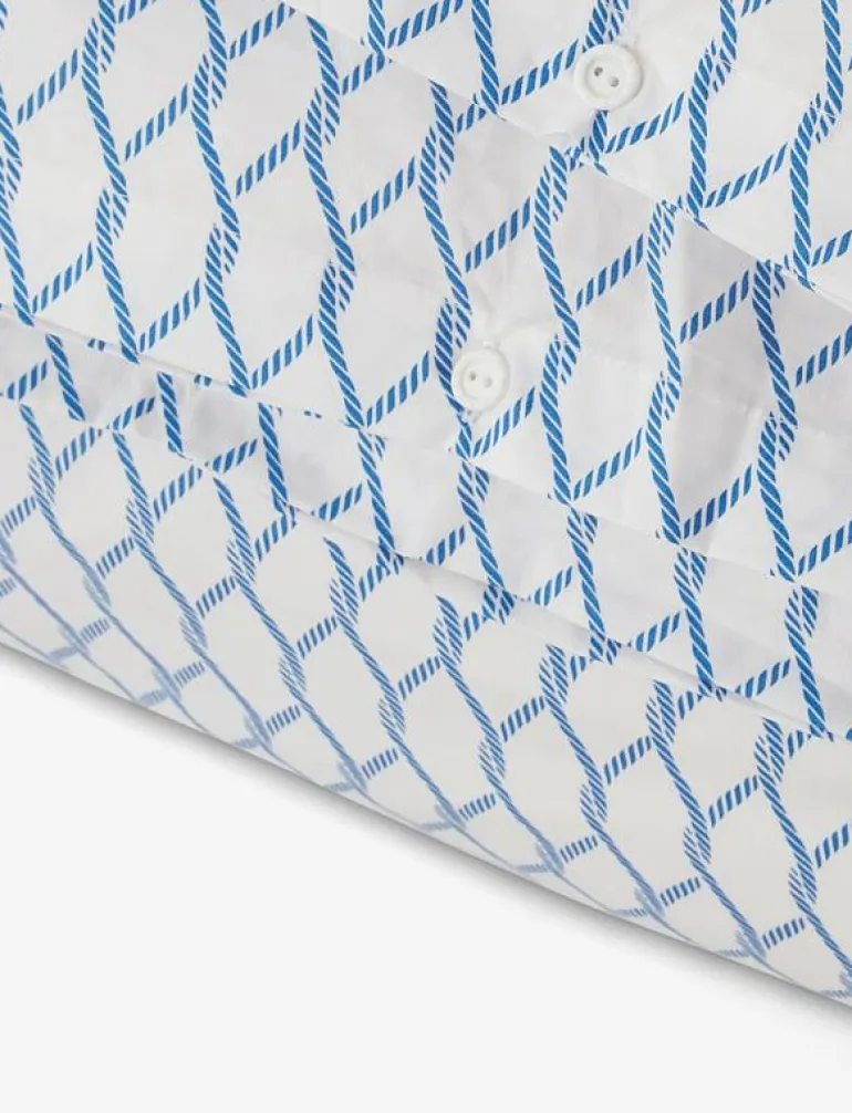 White/Blue Rope Printed Cotton Poplin Bed Set - Påslakanset