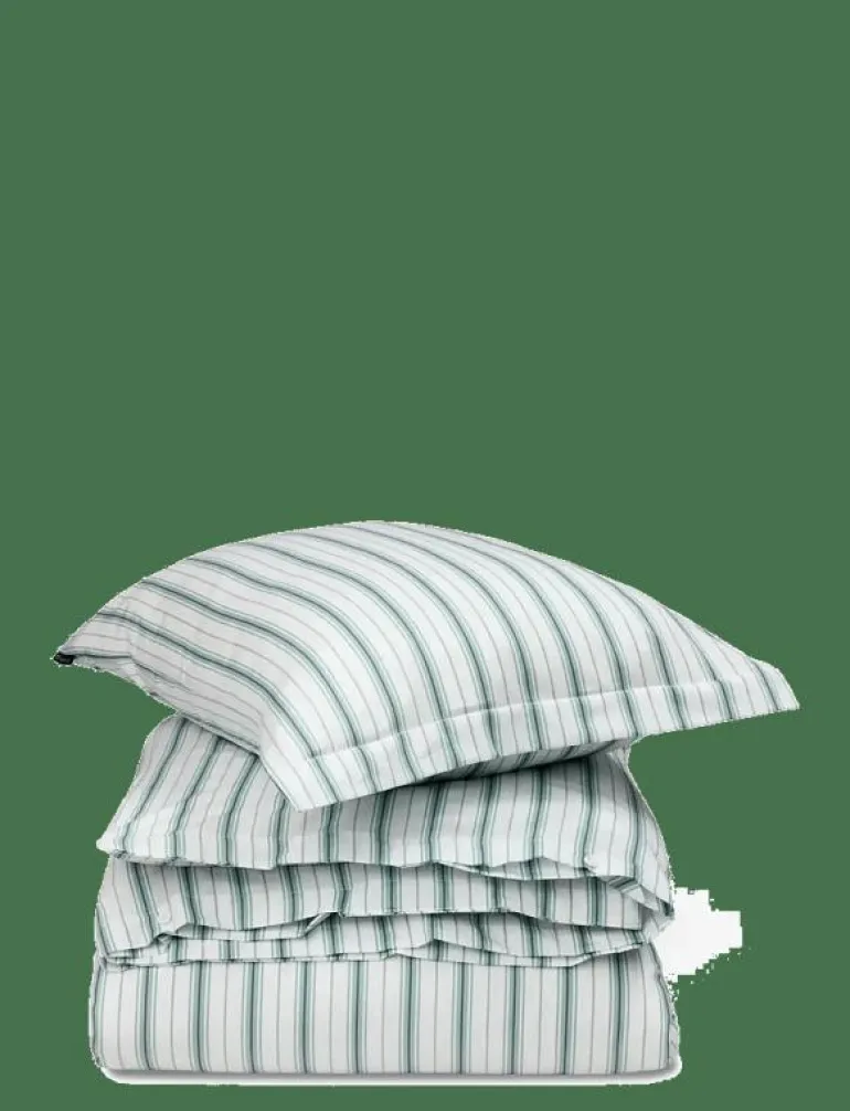White/Eucalyptus Striped Cotton Poplin Bed Set - Påslakanset