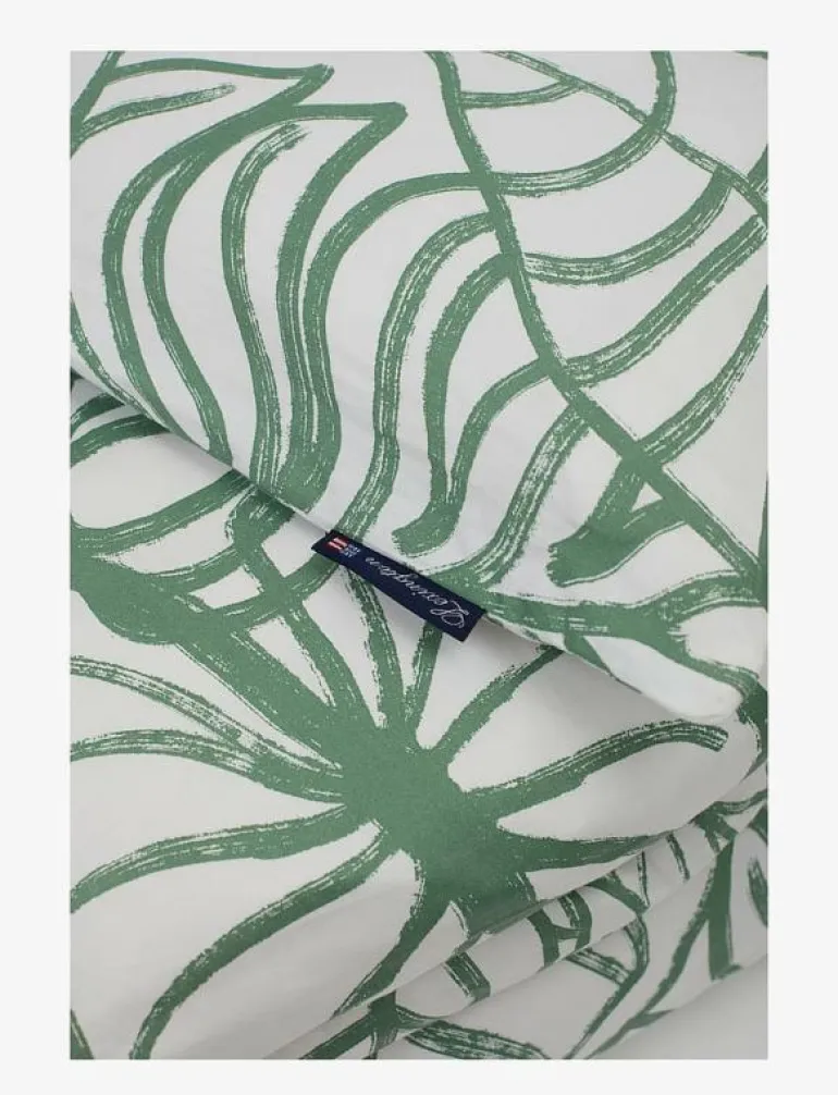 White/Green Printed Cotton Sateen Bed Set - Påslakanset
