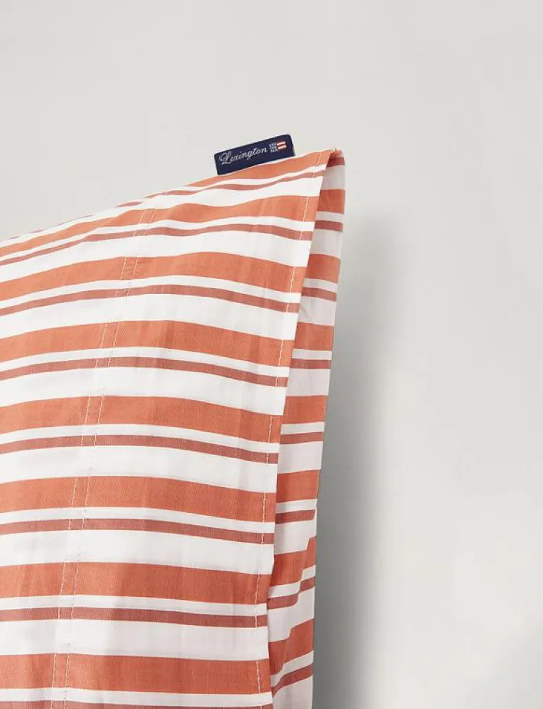 White/Terra Striped Cotton Poplin Pillowcase - Örngott