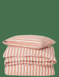 White/Terra Striped Cotton Poplin Bed Set - Påslakanset