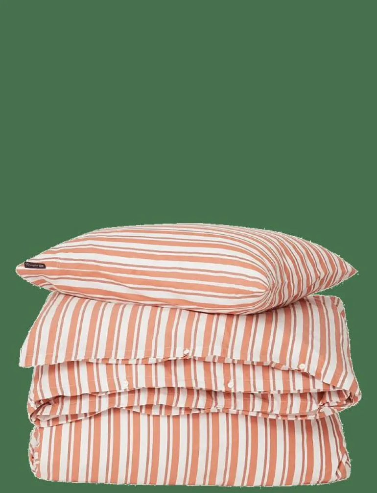 White/Terra Striped Cotton Poplin Bed Set - Påslakanset