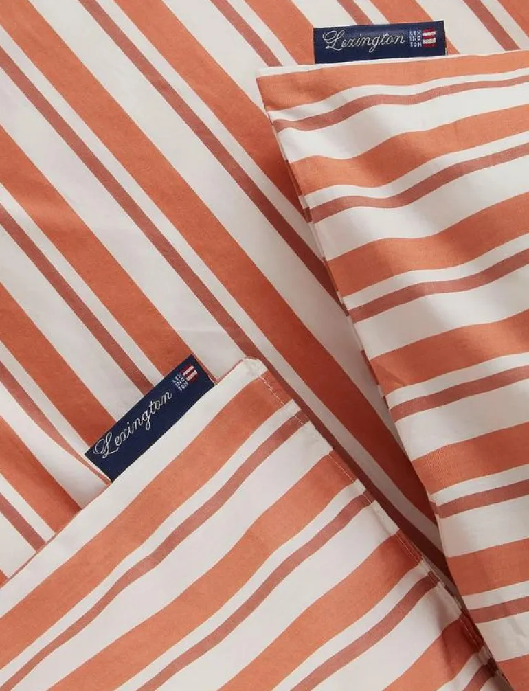 White/Terra Striped Cotton Poplin Bed Set - Påslakanset