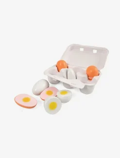 Wooden eggs in an egg tray, 6 pieces - Leksaksmat & Leksakstårtor