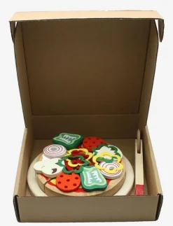 Wooden pizza with accessories and a box - Leksaksmat & Leksakstårtor