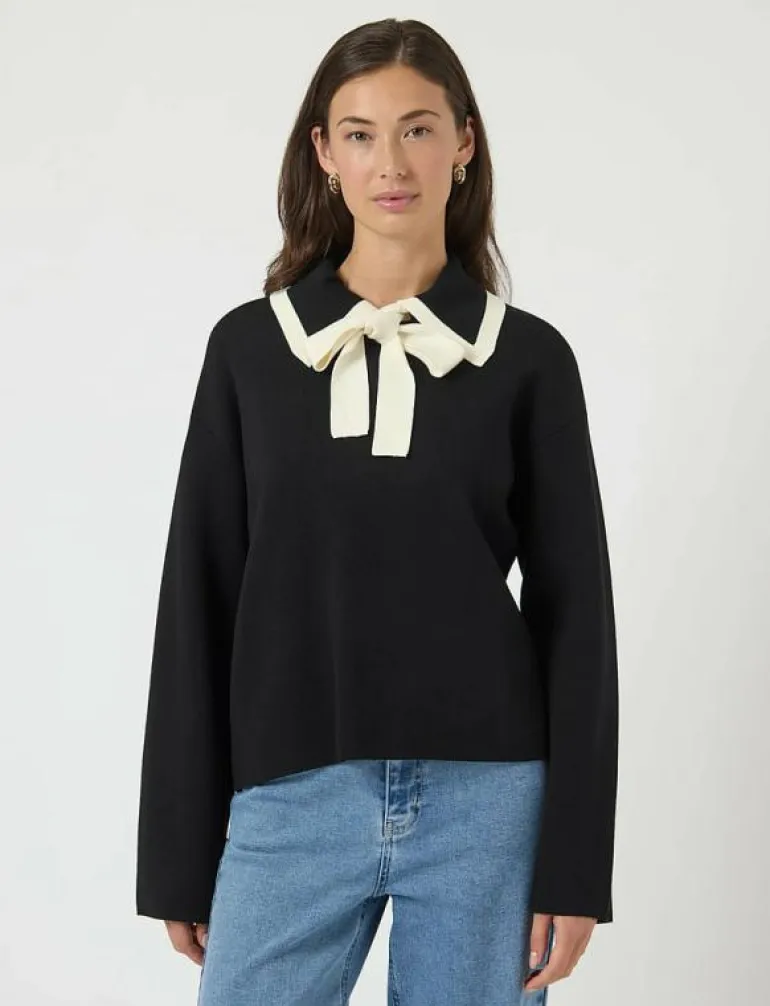 YASJOSIE LS BOW KNIT TOP - Stickat
